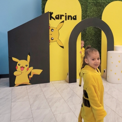 Kids playing in the party room with Pikachu theme 