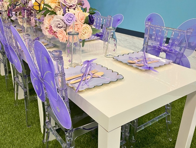 The High Gloss Table added a touch of class to this party with a butterfly theme 